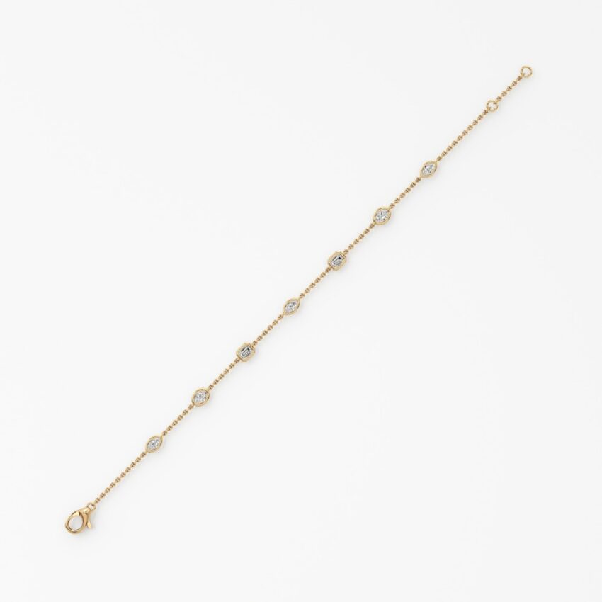 fancy cut lab grown diamond station bracelet yellow gold side