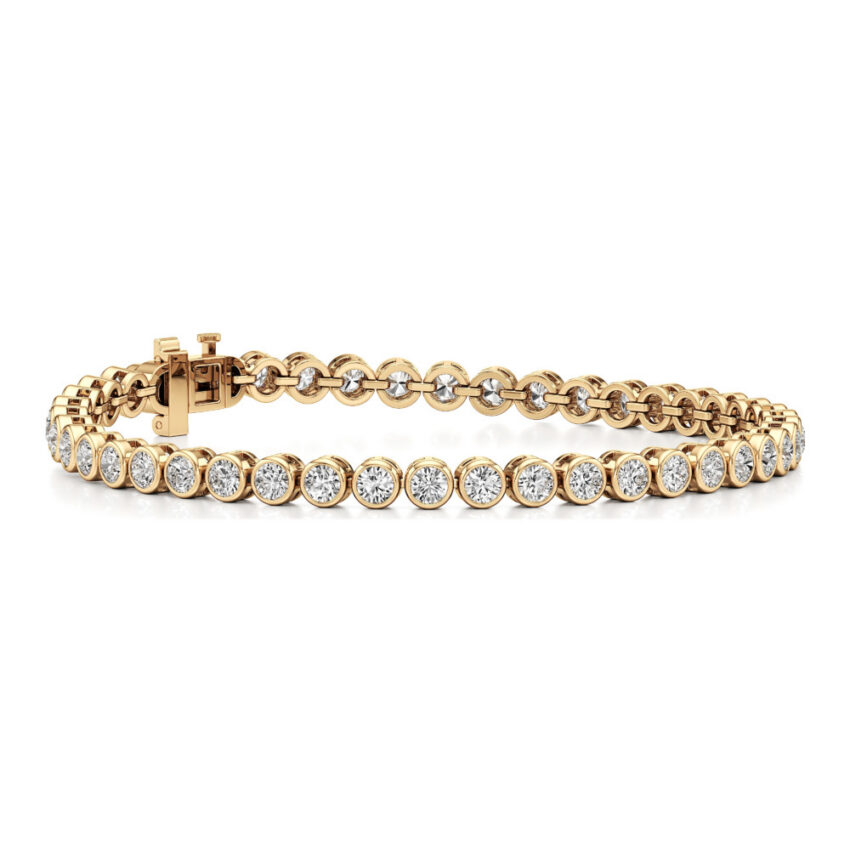 floating lab grown diamond tennis bracelet yellow gold angle