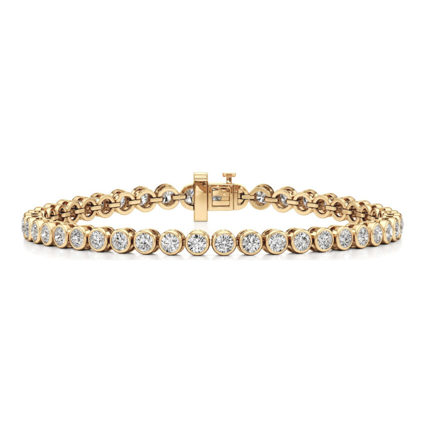 floating lab grown diamond tennis bracelet yellow gold front