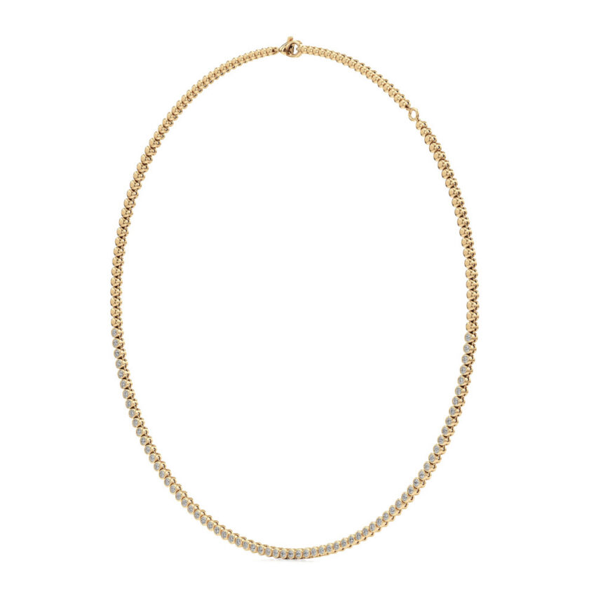 floating lab grown diamond tennis necklace yellow gold angle