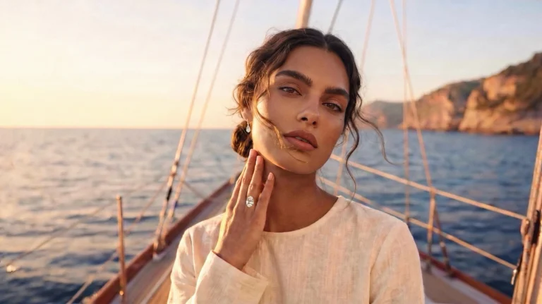 Woman wearing a ring and on a summer sailtboat
