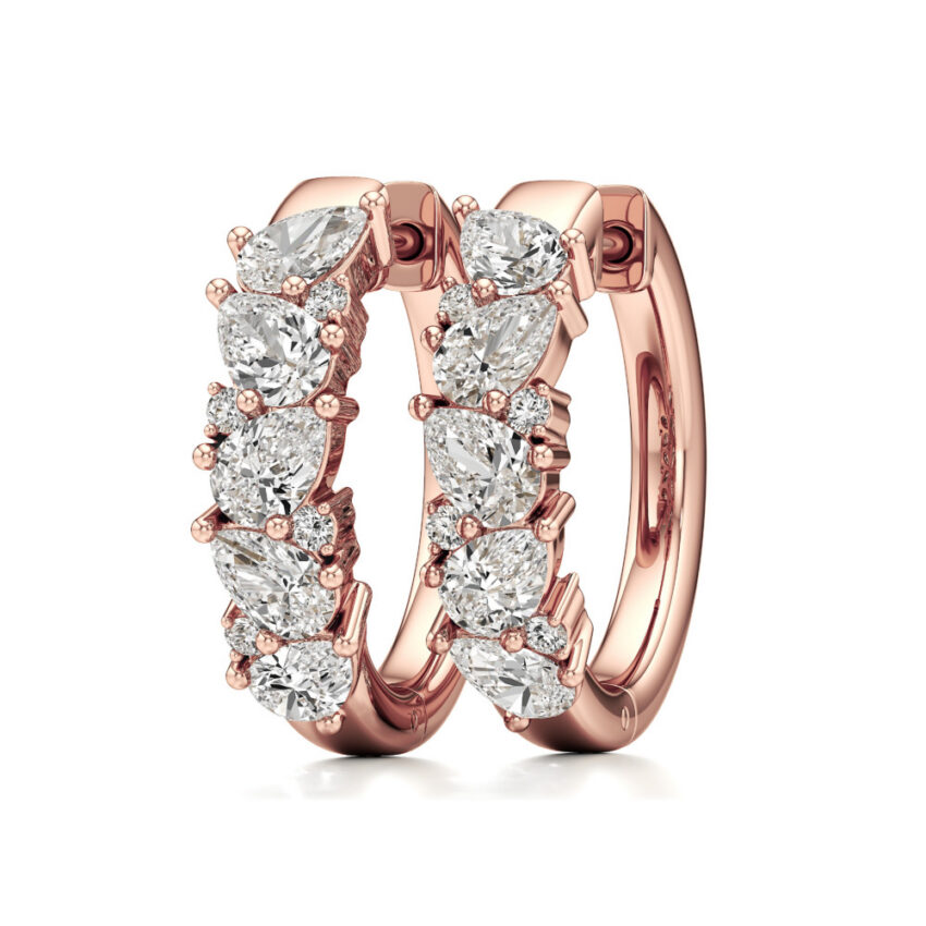 lab grown diamond cluster hoop earrings rose gold angle