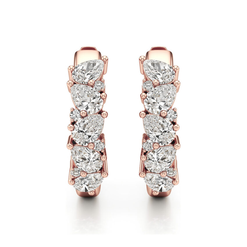 lab grown diamond cluster hoop earrings rose gold front