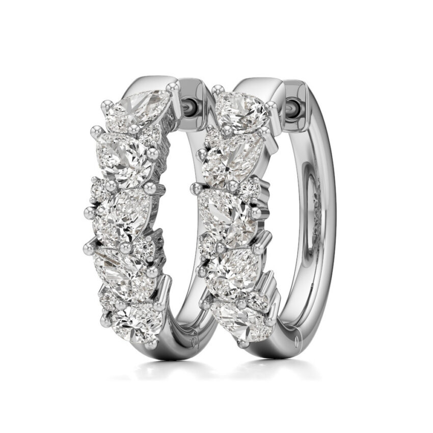 lab grown diamond cluster hoop earrings white gold angle