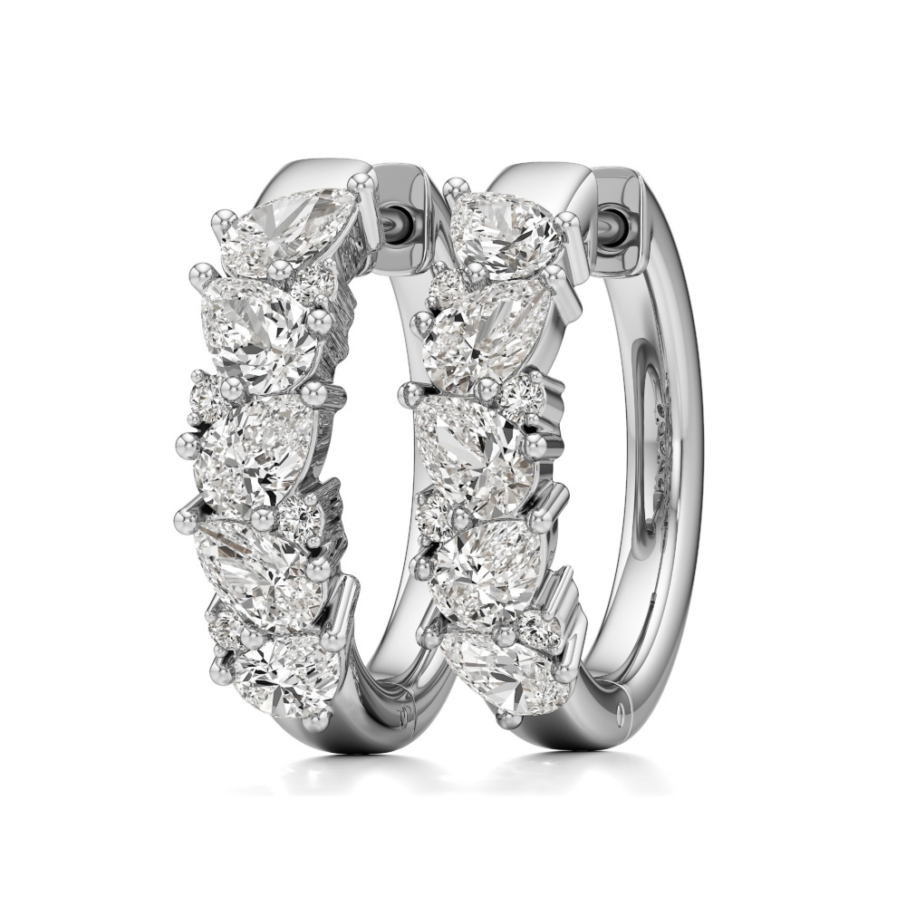 lab grown diamond cluster hoop earrings white gold angle
