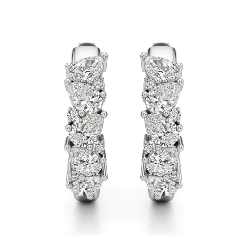 lab grown diamond cluster hoop earrings white gold front