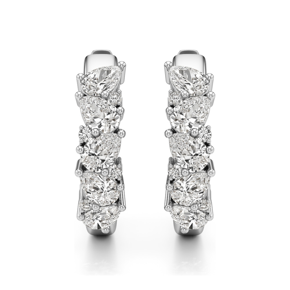 lab grown diamond cluster hoop earrings white gold front lab grown diamond cluster hoop earrings white gold front