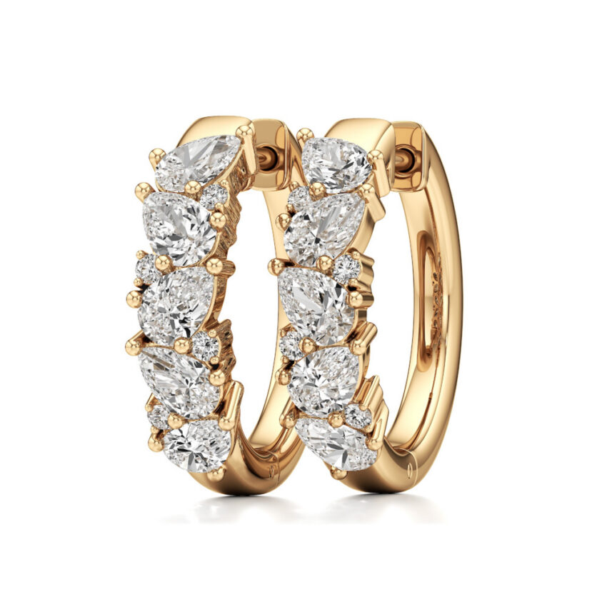 lab grown diamond cluster hoop earrings yellow gold angle