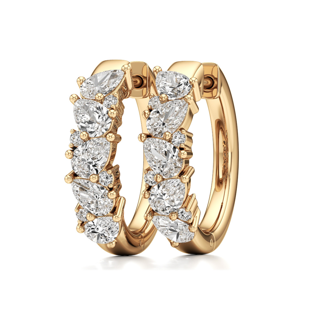 lab grown diamond cluster hoop earrings yellow gold angle