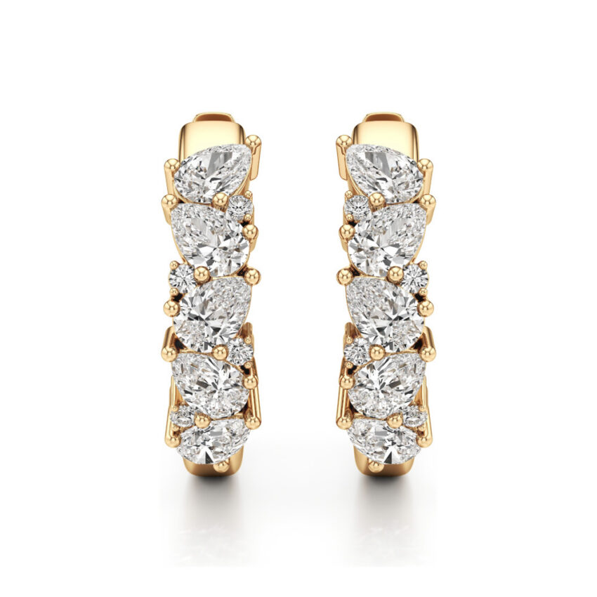 lab grown diamond cluster hoop earrings yellow gold front