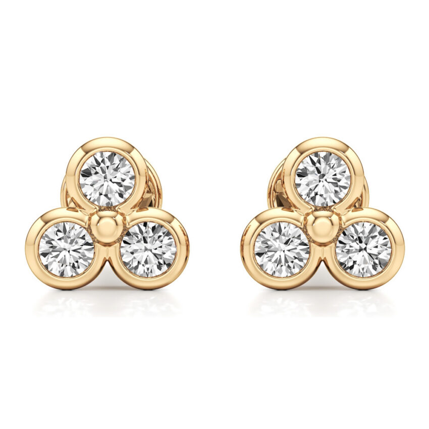 lab grown diamond cluster stud yellow gold front