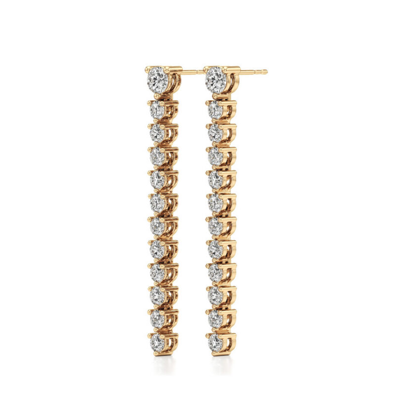 lab grown diamond straight line drop earrings yellow gold angle
