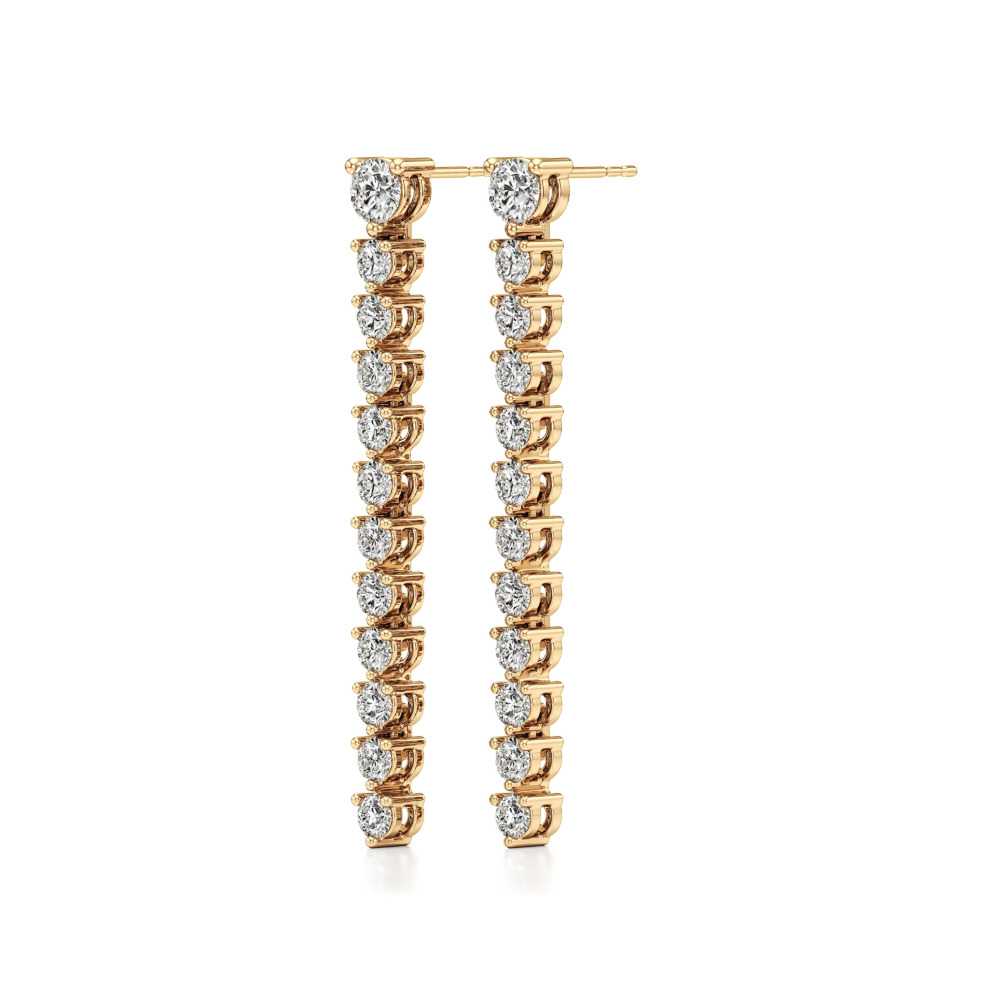 lab grown diamond straight line drop earrings yellow gold angle