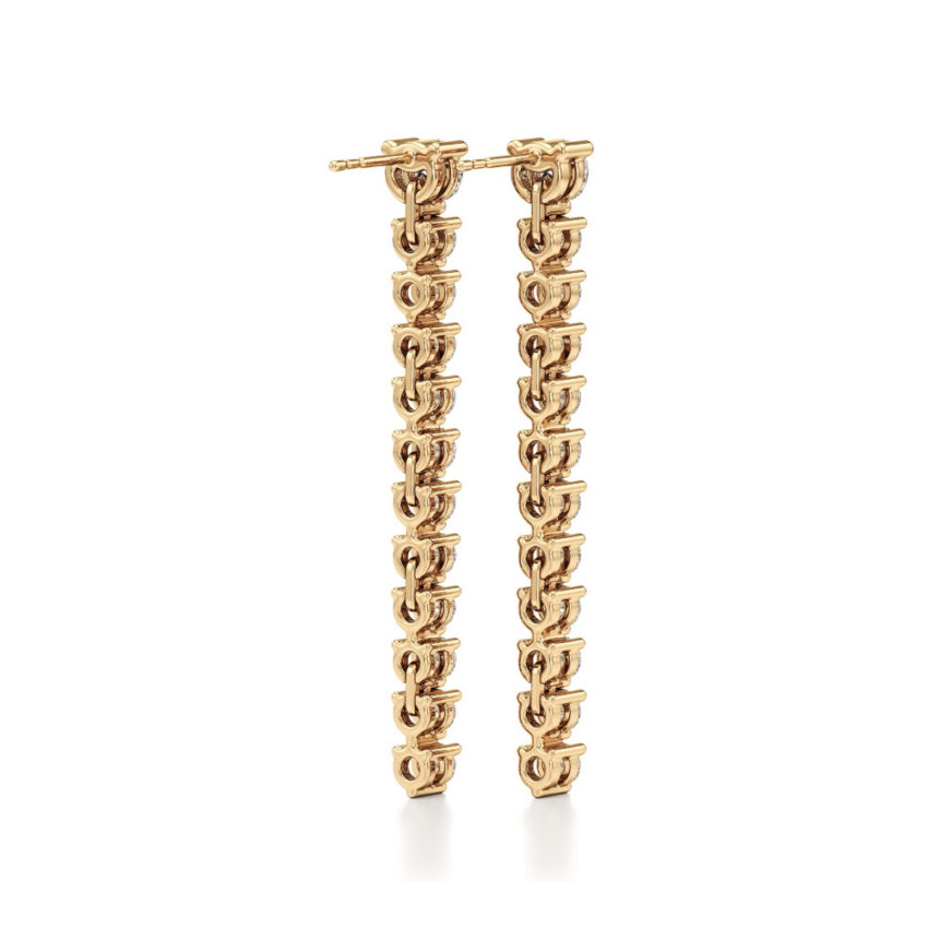lab grown diamond straight line drop earrings yellow gold back