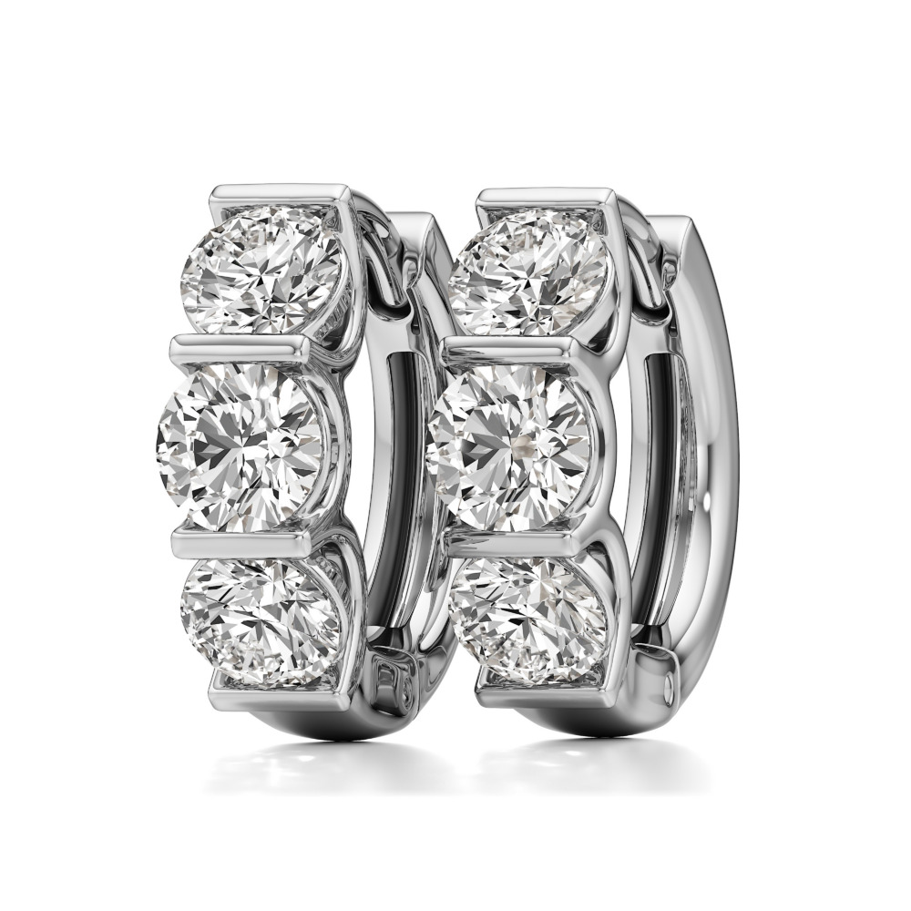 lab grown diamond three stone huggie hoops white gold angle