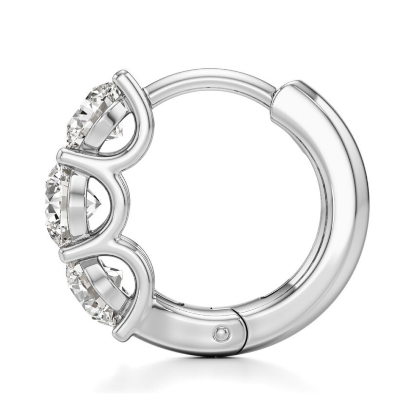 lab grown diamond three stone huggie hoops white gold side