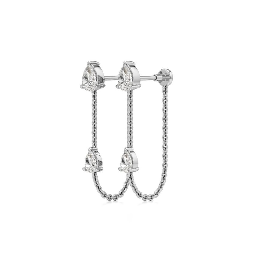 lab grown double pear diamond front back earrings white gold angle