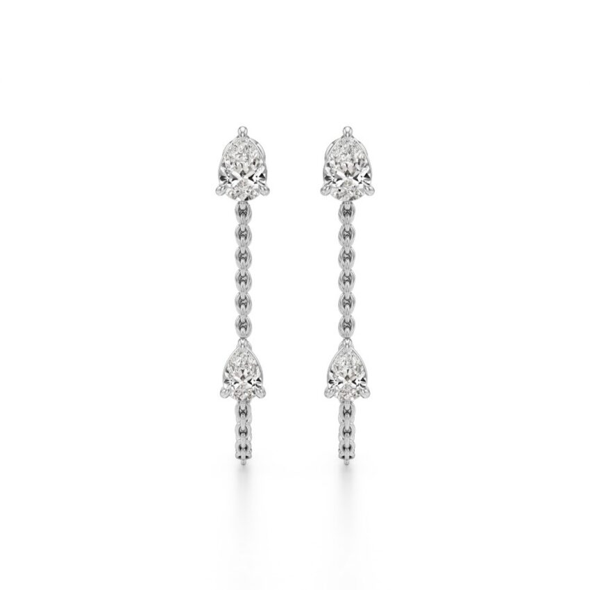 lab grown double pear diamond front back earrings white gold front