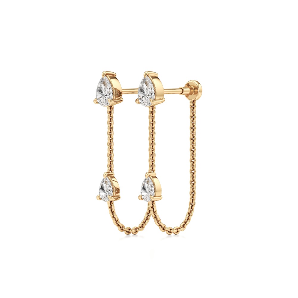 lab grown double pear diamond front back earrings yellow gold angle
