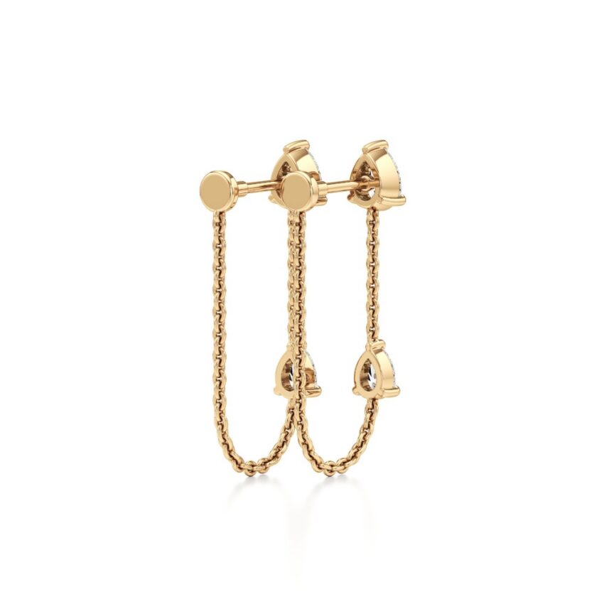 lab grown double pear diamond front back earrings yellow gold back