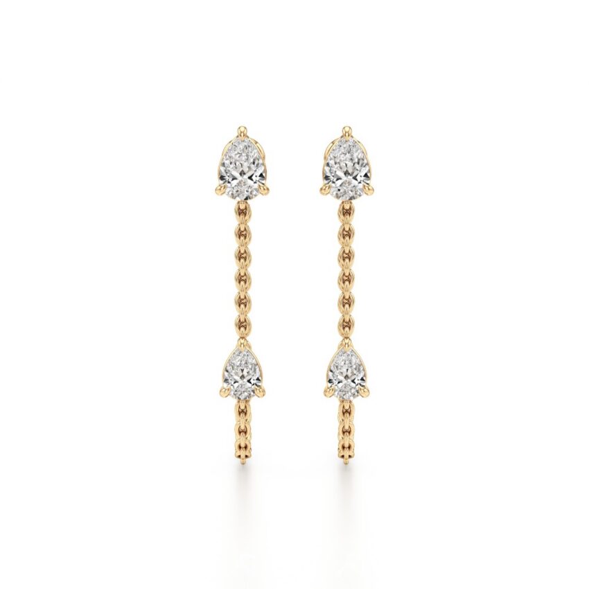 lab grown double pear diamond front back earrings yellow gold front