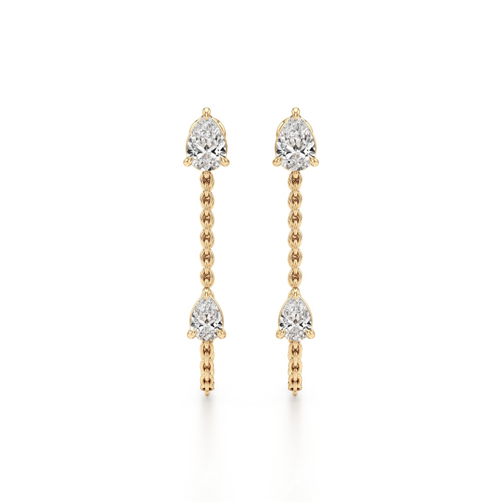 lab grown double pear diamond front back earrings yellow gold front