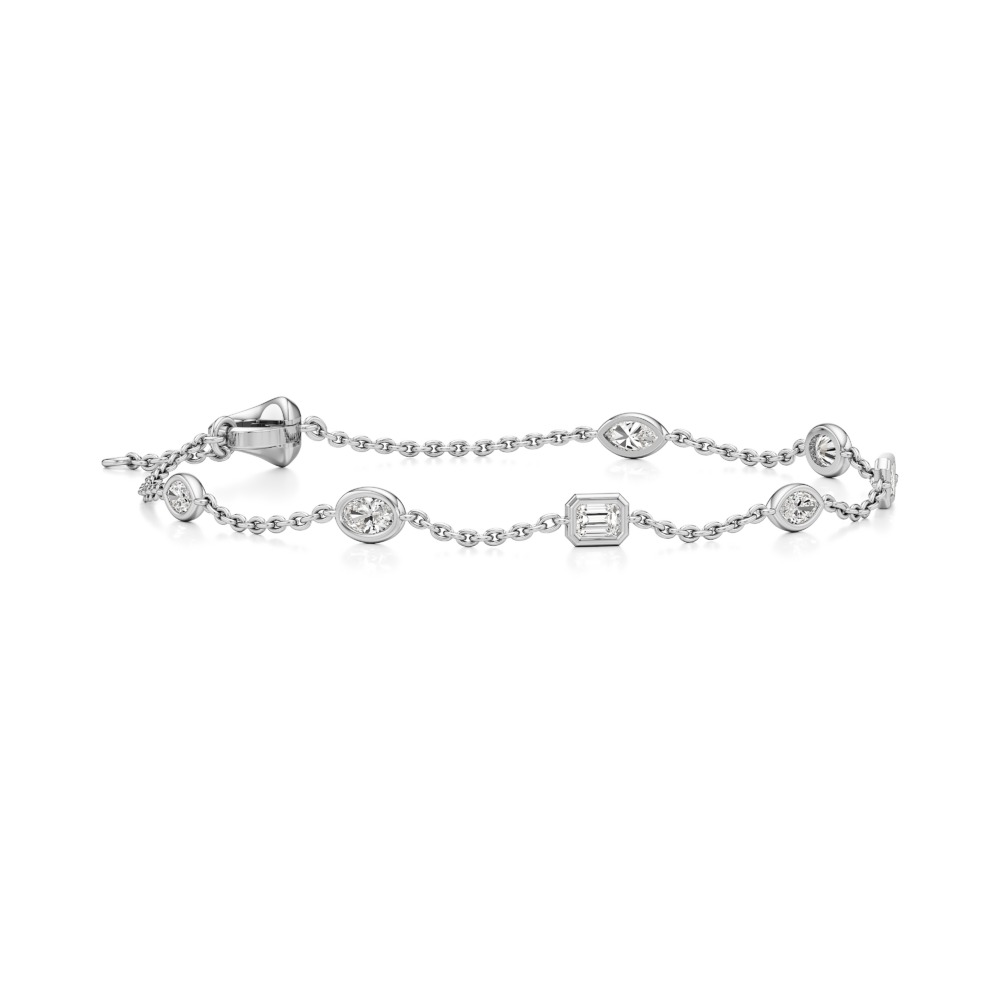 lab grown fancy cut diamond station bracelet white gold angle