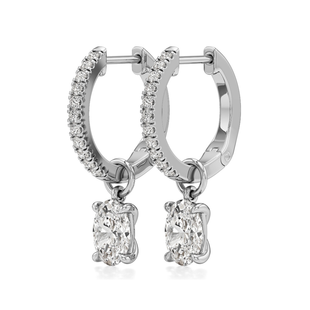 oval lab grown diamond charm hoops platinum angle