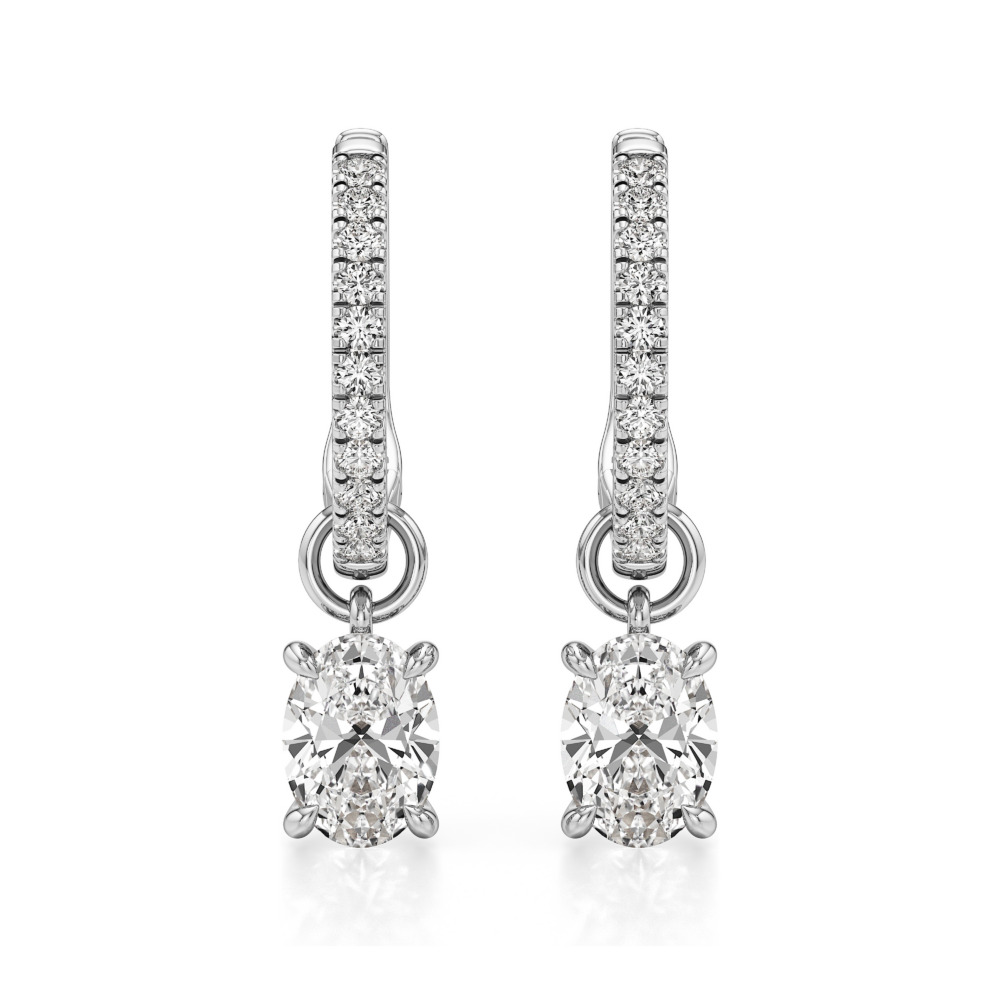 oval lab grown diamond charm hoops platinum front oval lab grown diamond charm hoops platinum front