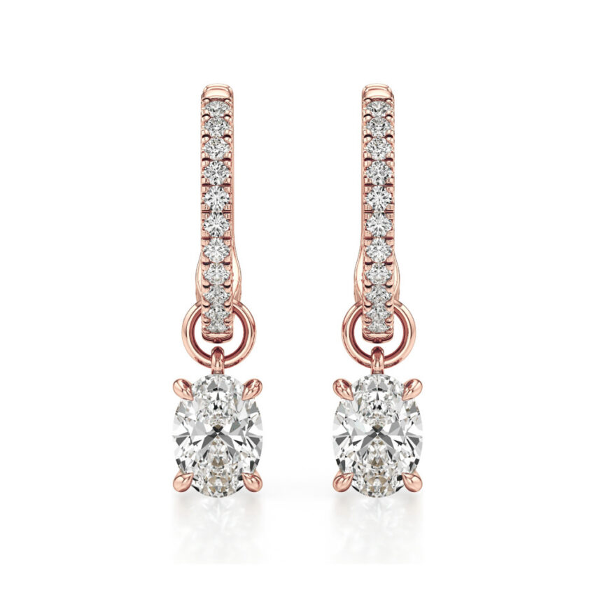 oval lab grown diamond charm hoops rose gold front