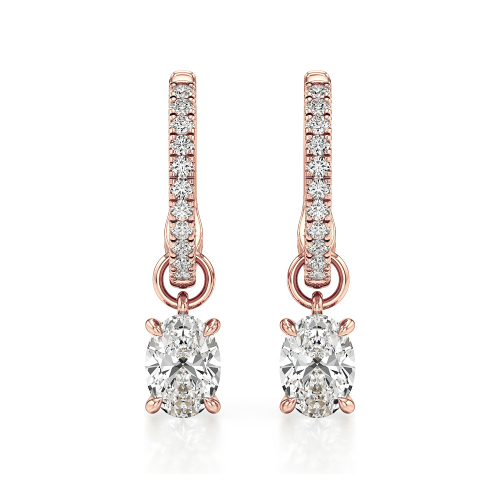 oval lab grown diamond charm hoops rose gold front oval lab grown diamond charm hoops rose gold front