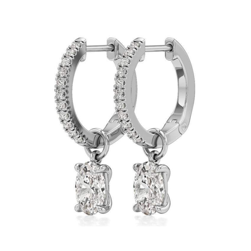 oval lab grown diamond charm hoops white gold angle
