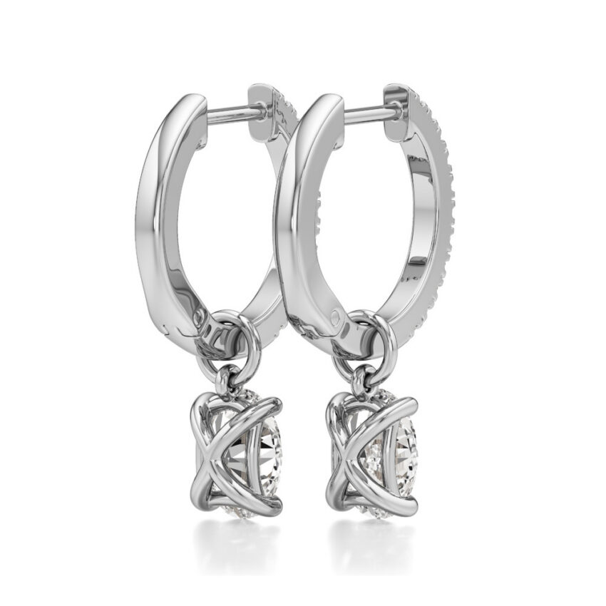 oval lab grown diamond charm hoops white gold back