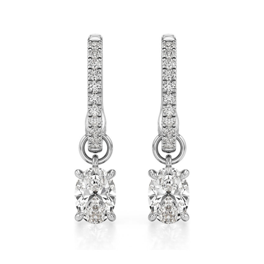 oval lab grown diamond charm hoops white gold front