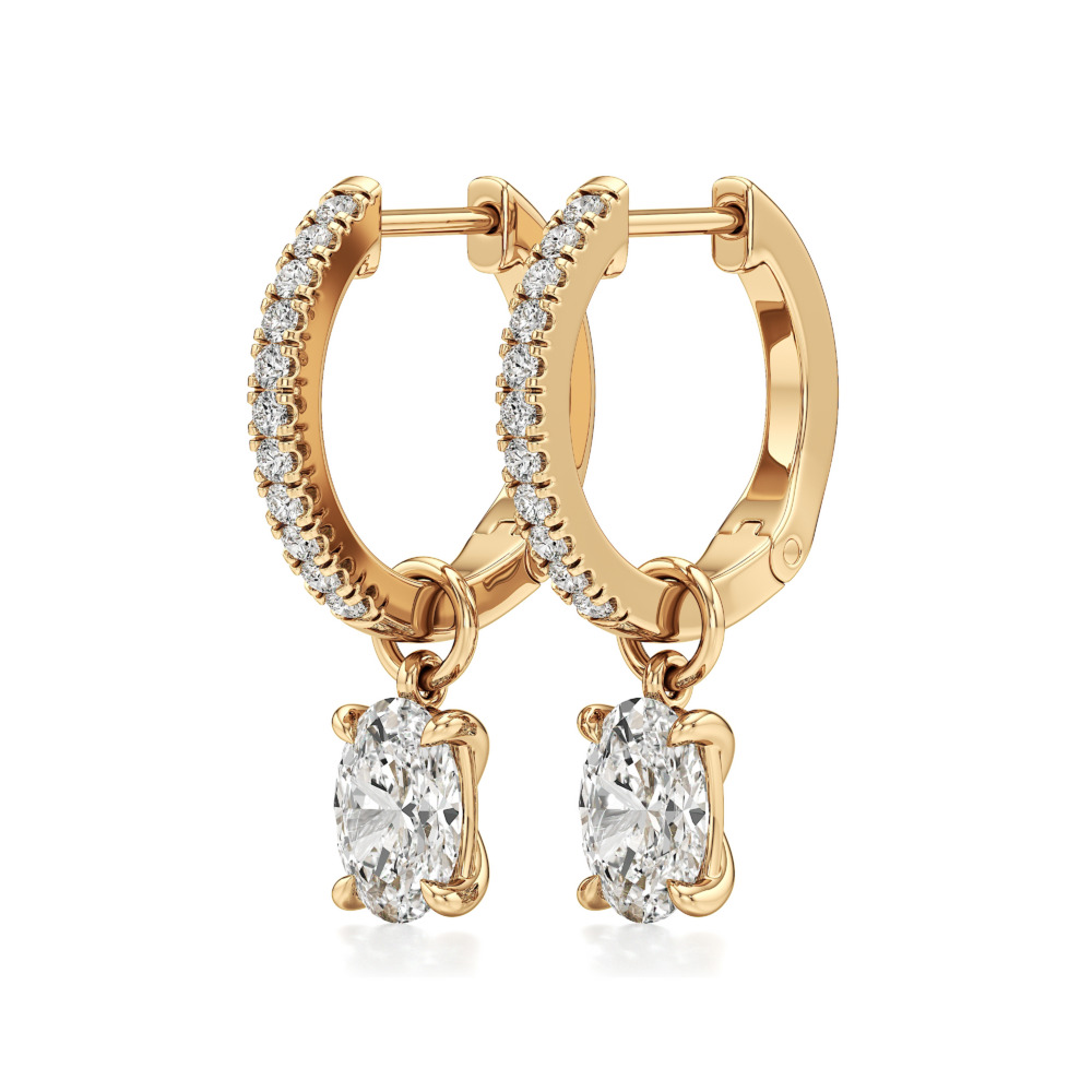 oval lab grown diamond charm hoops yellow gold angle