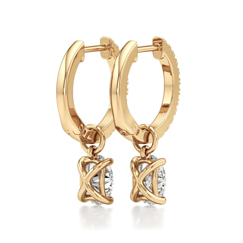 oval lab grown diamond charm hoops yellow gold back
