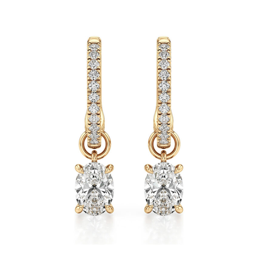 oval lab grown diamond charm hoops yellow gold front
