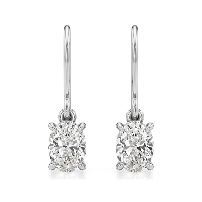 oval lab grown diamond drop earrings platinum front