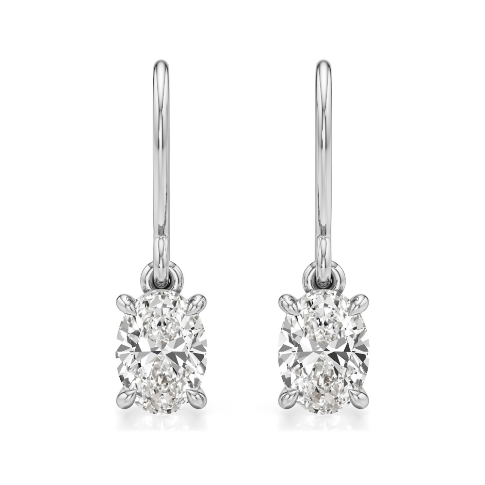 oval lab grown diamond drop earrings platinum front oval lab grown diamond drop earrings platinum front