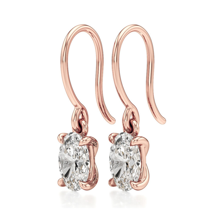 oval lab grown diamond drop earrings rose gold angle