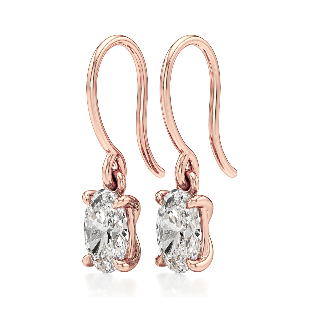 oval lab grown diamond drop earrings rose gold angle