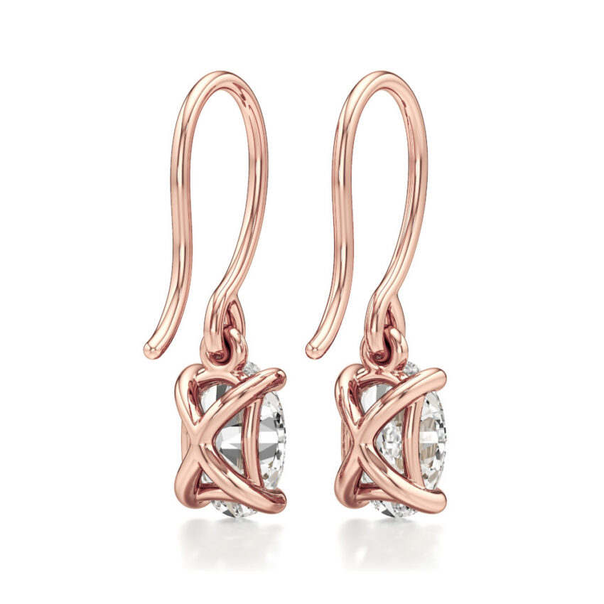 oval lab grown diamond drop earrings rose gold back