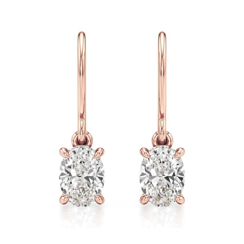 oval lab grown diamond drop earrings rose gold front