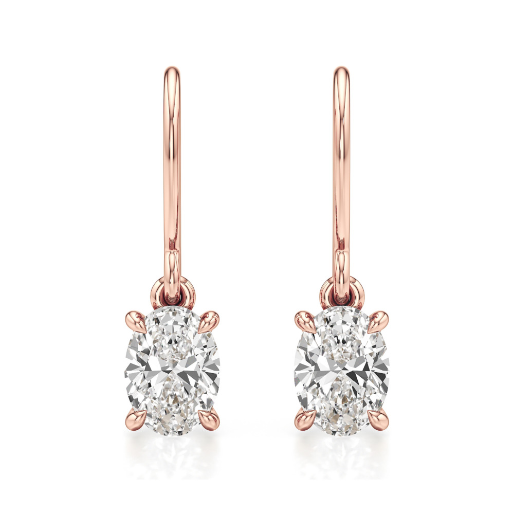 oval lab grown diamond drop earrings rose gold front oval lab grown diamond drop earrings rose gold front