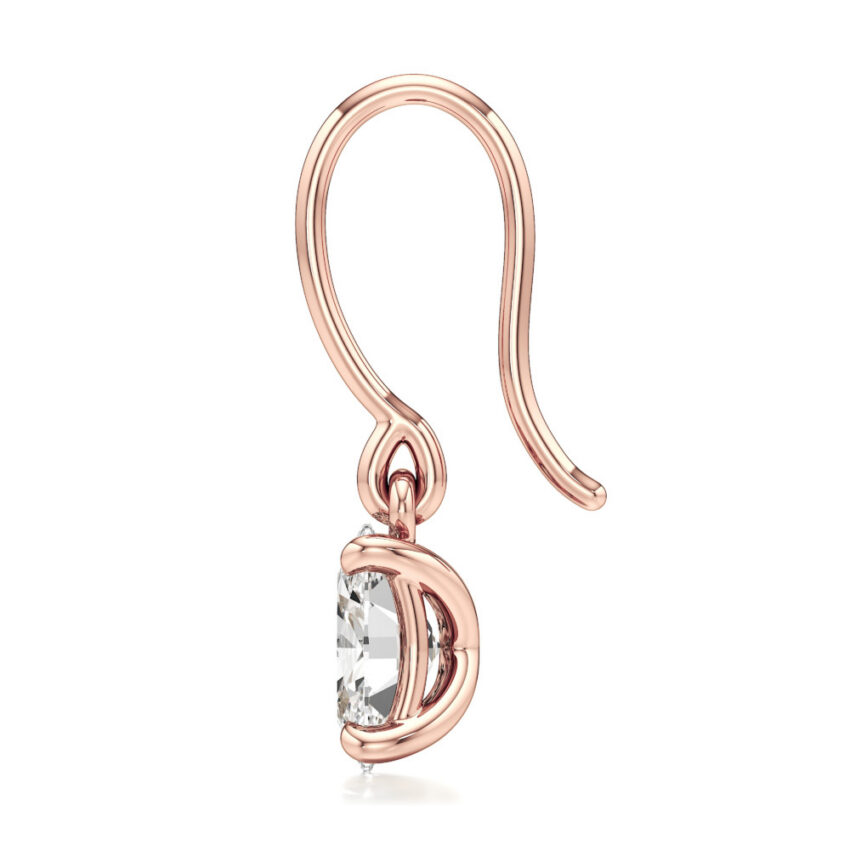 oval lab grown diamond drop earrings rose gold side