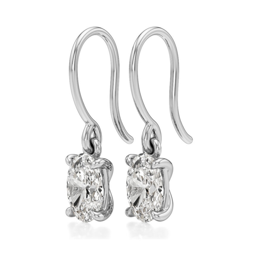 oval lab grown diamond drop earrings white gold angle