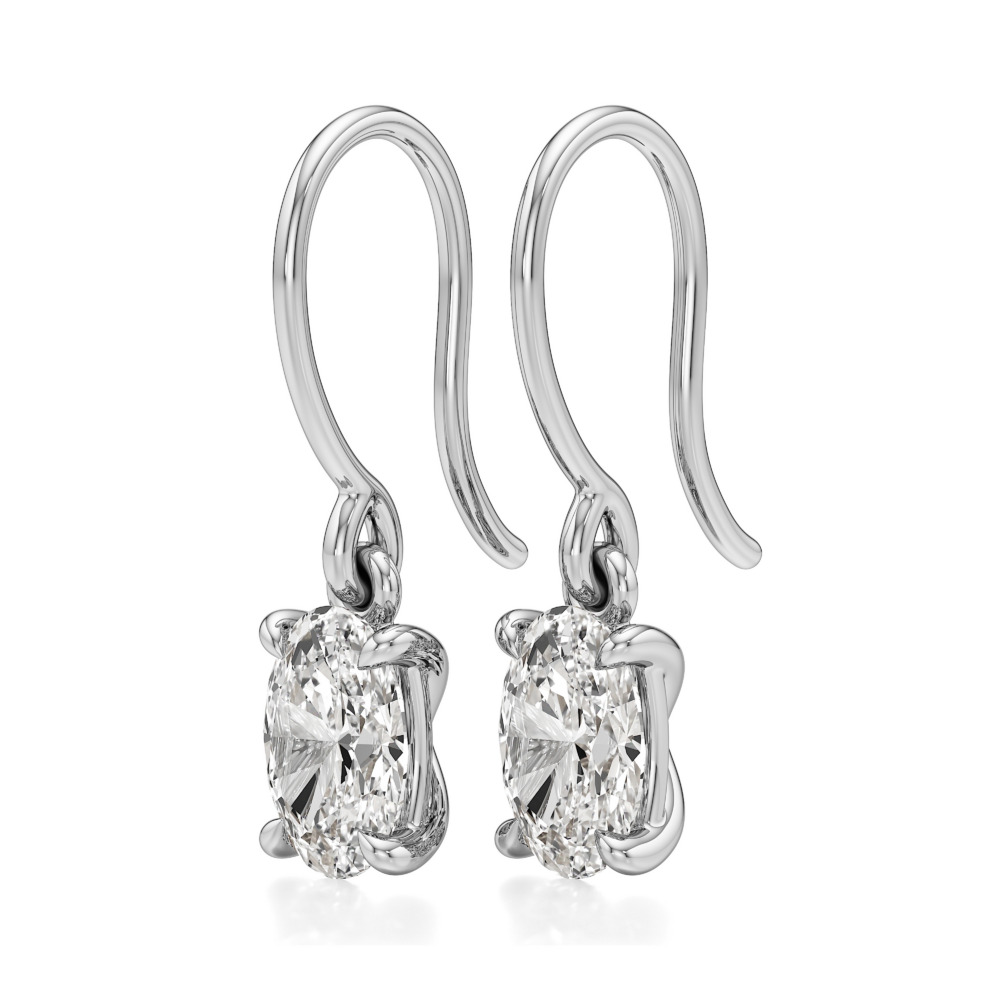 oval lab grown diamond drop earrings white gold angle
