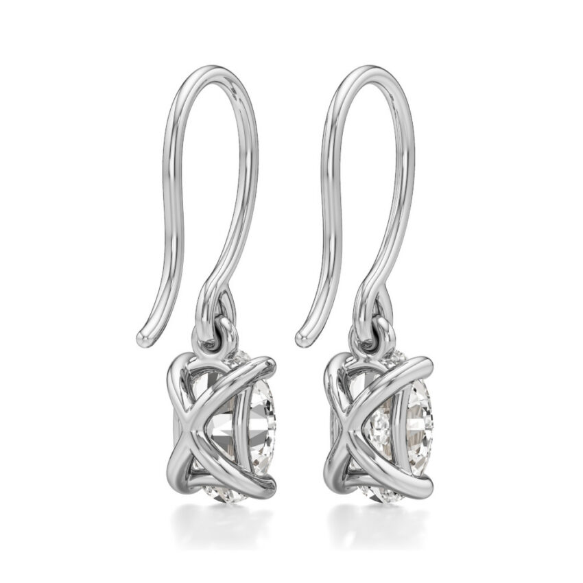 oval lab grown diamond drop earrings white gold back