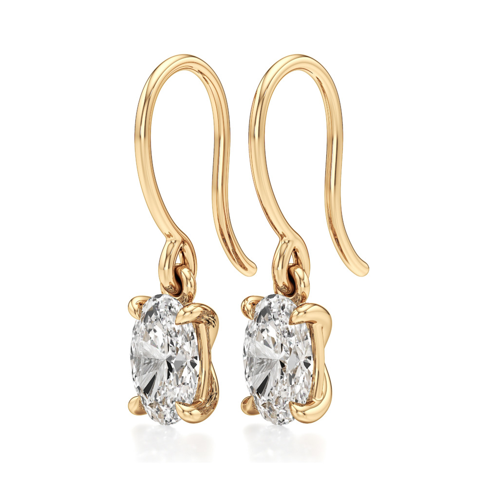 oval lab grown diamond drop earrings yellow gold angle
