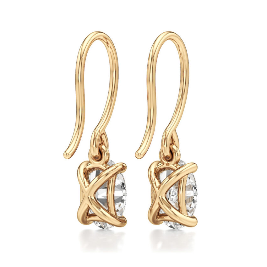 oval lab grown diamond drop earrings yellow gold back
